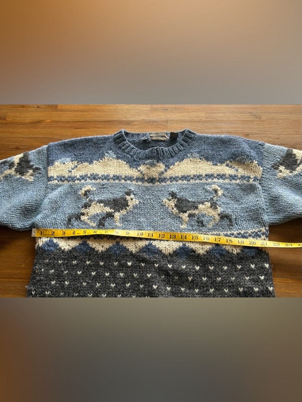 Vintage Robert Stock Hand Knit Wool Husky Wolf Winter Sweater - Picture 5 of 8